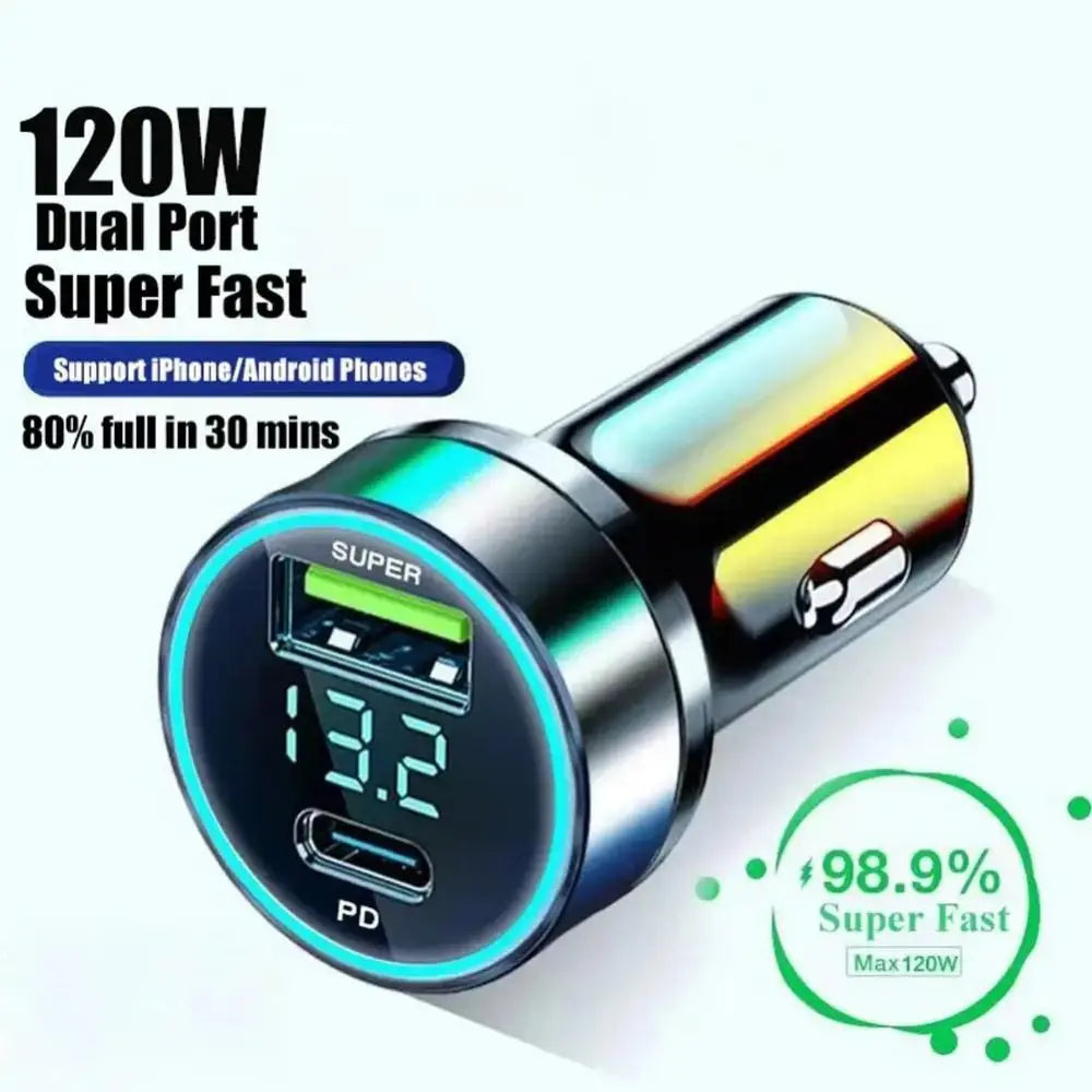 120W Car Phone Charger - PD 20W Fast Charging