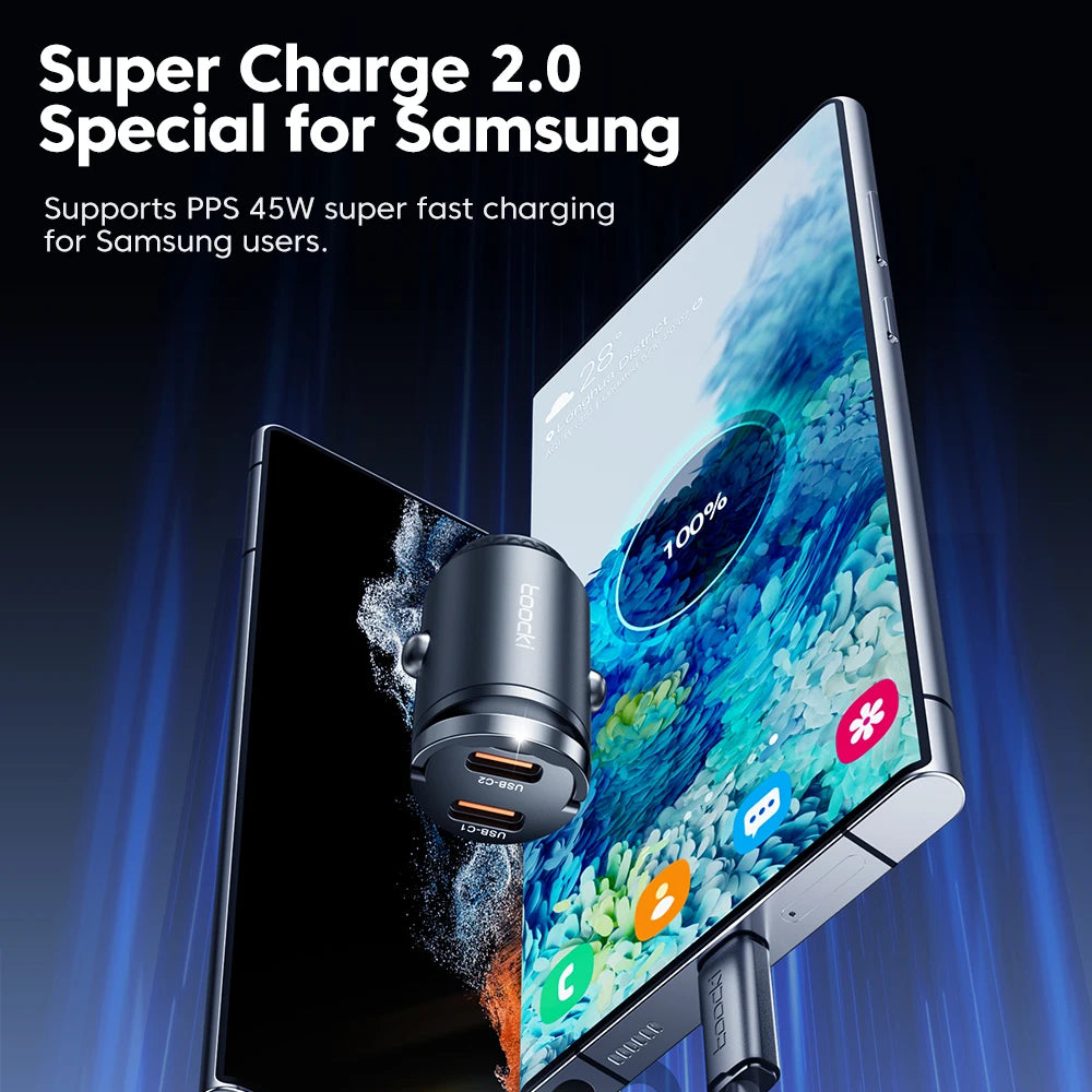 Toocki Car Charger Mini PD 45W Pull Ring Fast Charging