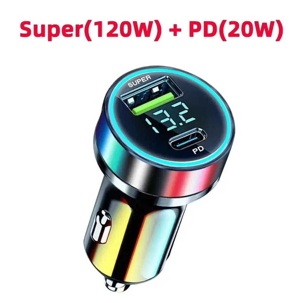 120W Car Phone Charger - PD 20W Fast Charging
